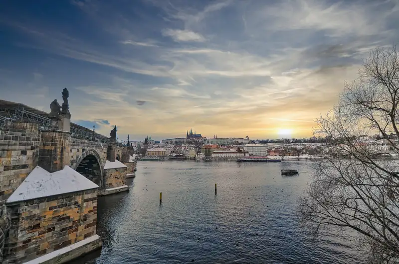 Charles Bridge with the castle skyline rising behind it in Prague