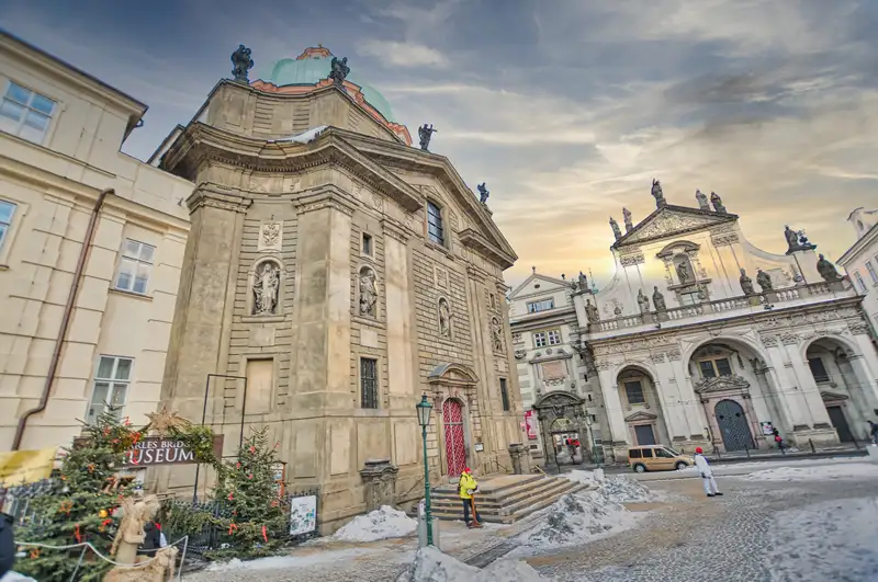 Krizovnicke Square with its baroque churches near Charles Bridge in Prague