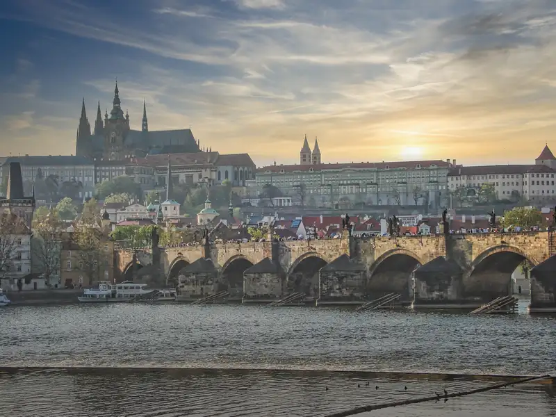 Charles Bridge and Prague Castle across the Vltava river