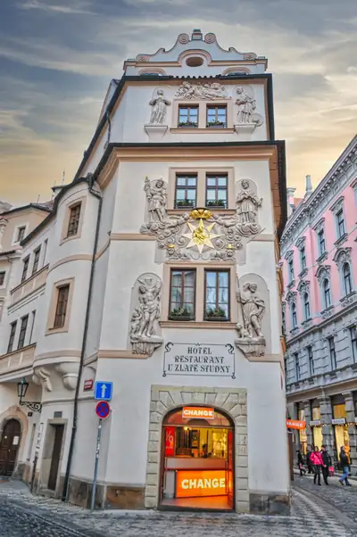 The U Zlate studny baroque house facade in Prague