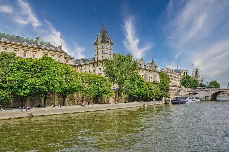 The Seine flowing past the Conciergerie and the Île de la Cité in Paris