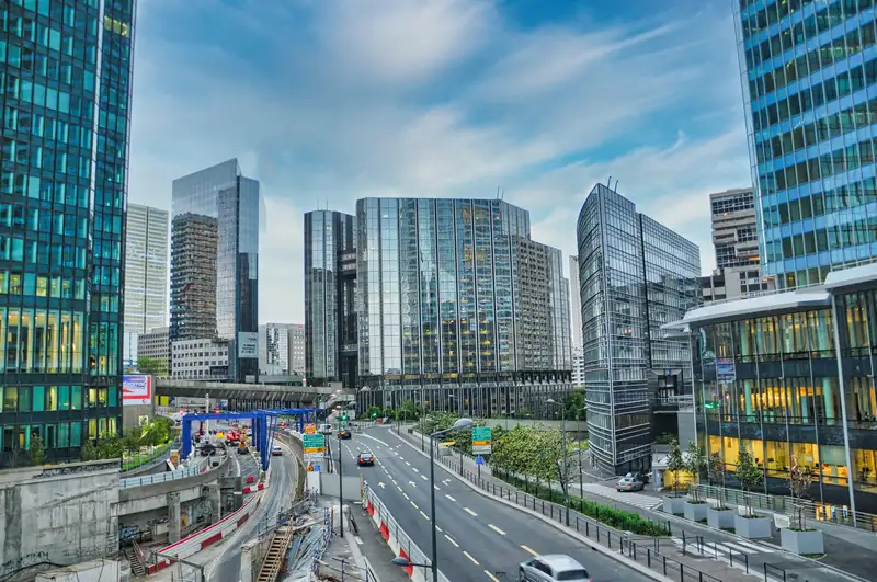 The glass towers of the La Défense business district in Paris