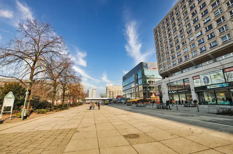 The wide open expanse of Alexanderplatz in central Berlin