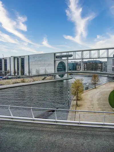 Modern government buildings along the Spree in Berlin's government quarter