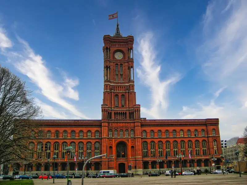 Berlin's Red Town Hall (Rotes Rathaus) seen from the street in Mitte