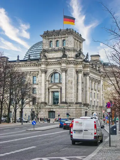 The Reichstag building and its glass dome in central Berlin