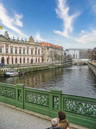 Ornate green bridge railing over the Spree near Museum Island, Berlin