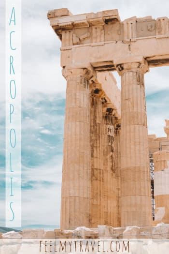 Ancient marble columns of the Acropolis of Athens against the sky