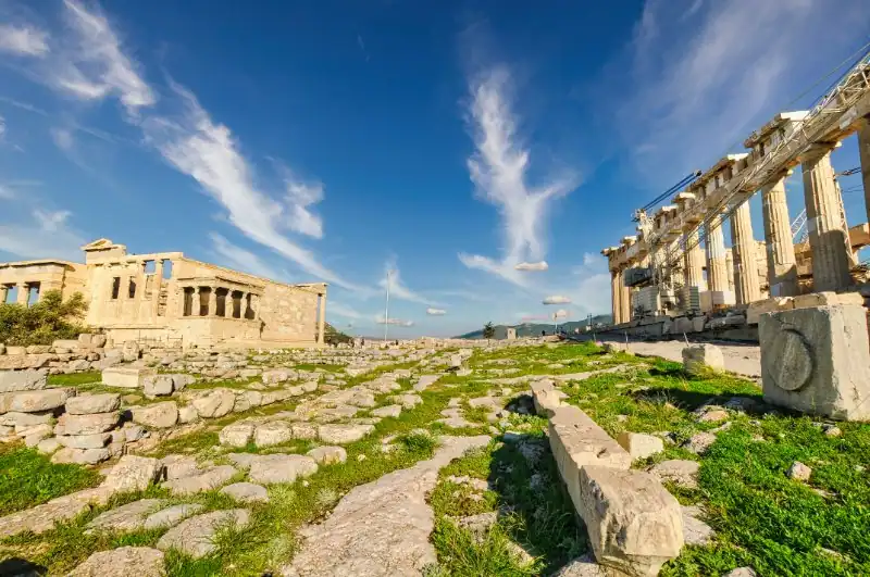 Ancient stone path between the Parthenon and the Erechtheion on the Acropolis of Athens