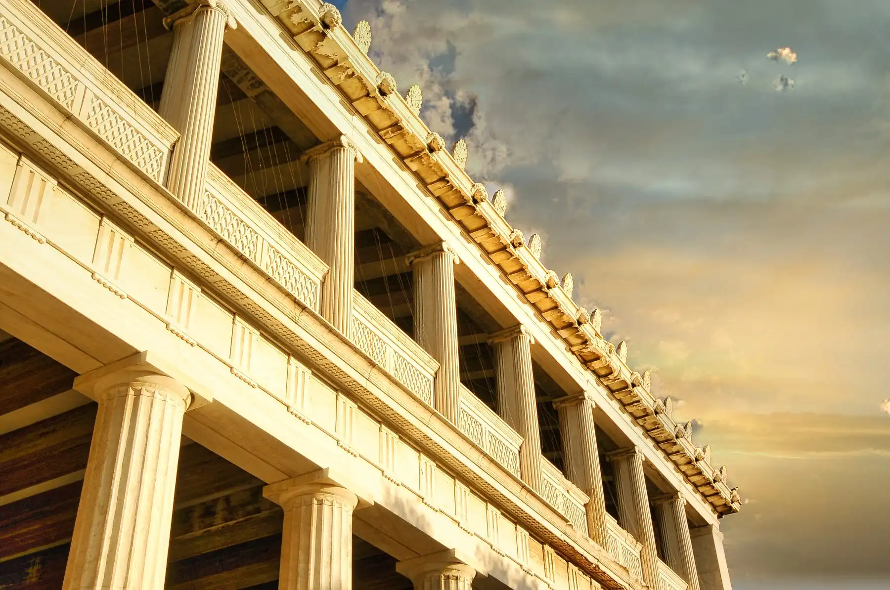 Doric columns of Stoa of Attalos in the ancient Agora of Athens