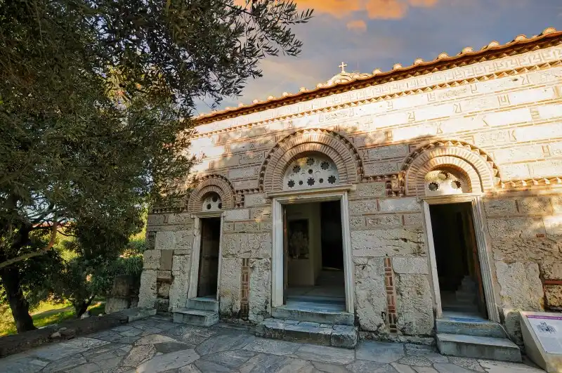 Church of the Holy Apostles in the Ancient Agora of Athens during golden hour