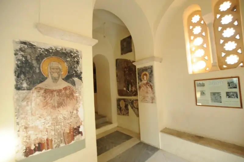 Interior of the Church of the Holy Apostles with preserved Byzantine frescoes