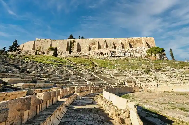 Theatre of Dionysus Athens seating Acropolis walls ancient Greek theatre historic landmark Greece