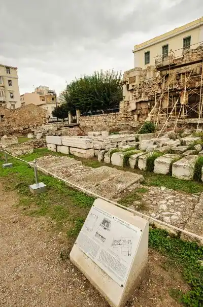 Hadrian's Library Athens archaeological site overview ruins information plaque Roman Greece