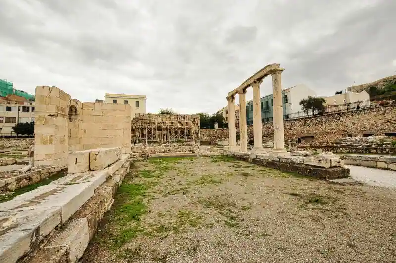 Hadrian's Library Athens ruins wide view Roman archaeological site Greece columns remains
