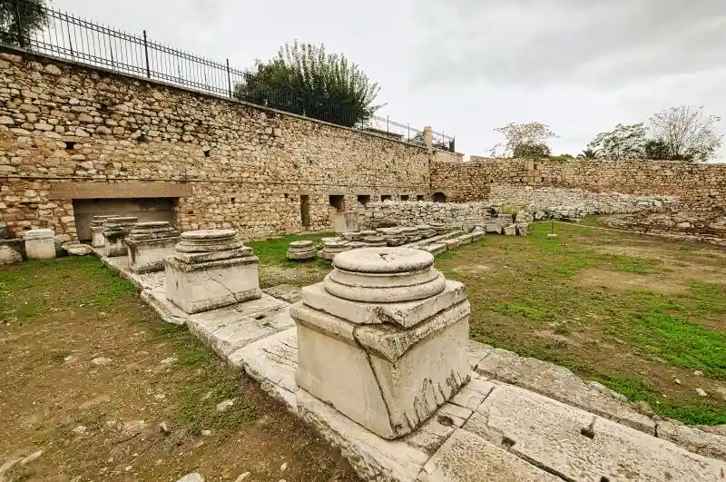 Hadrian's Library Athens stone foundations ruins Roman Greece archaeological remains