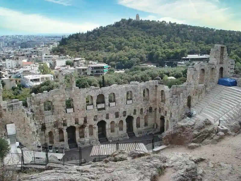 Odeon of Herodes Atticus side view hill landscape Athens historic theatre Greece