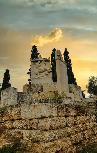 Kerameikos Cemetery decorated tombstone Athens ancient Greek grave monument archaeological site Greece