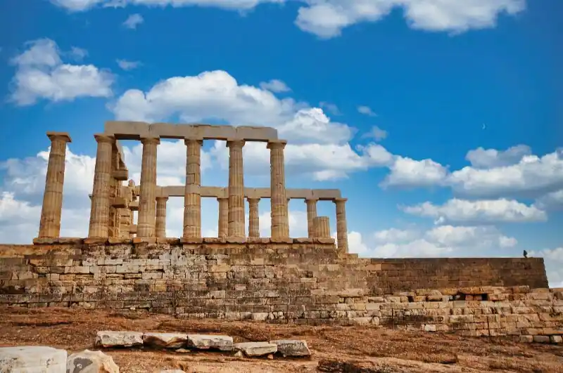 Temple of Poseidon Sounion columns blue sky ancient Greek architecture Greece historic landmark