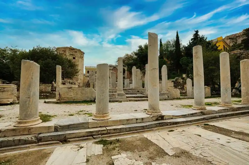Marble columns in the Roman Agora of Athens archaeological site