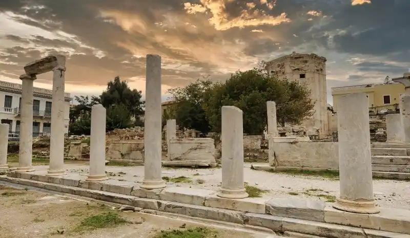 Roman Agora Athens columns ruins Tower of the Winds ancient marketplace Greece archaeological site