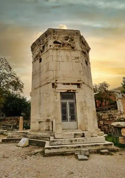 Tower of the Winds in the Roman Agora of Athens ancient octagonal marble tower