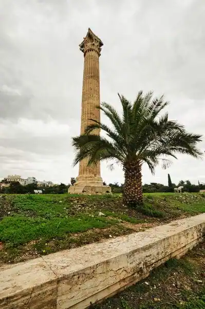 Temple of Olympian Zeus single column Athens palm tree ruins ancient Greece landmark