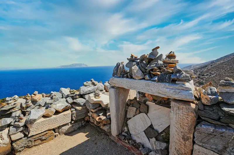 The memorial stones at Homer's tomb in the north of Ios, overlooking the sea