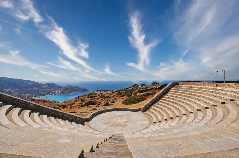 The Odysseas Elytis open-air theatre carved into the hillside above Chora on Ios