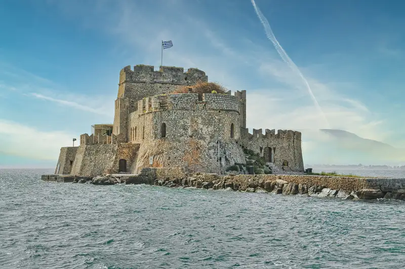 Bourtzi castle on its islet in the harbour of Nafplio, Greece