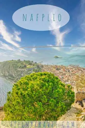 Nafplio travel guide pin with an aerial view of the old town and harbour