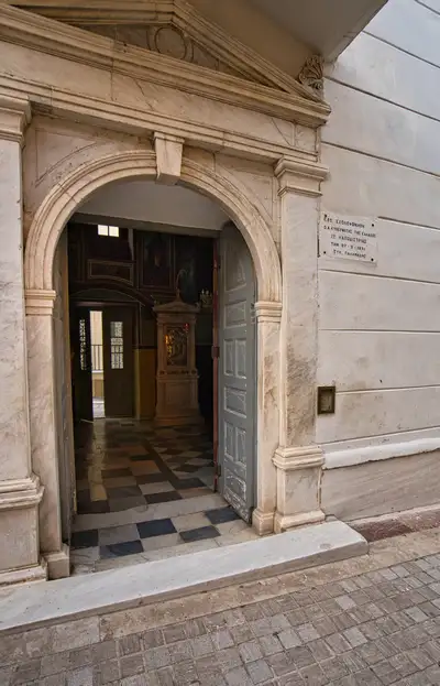 Entrance of Saint Spyridon Church where Kapodistrias was assassinated