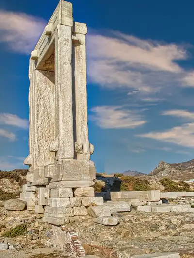Close-up of the marble columns of the Portara on Naxos