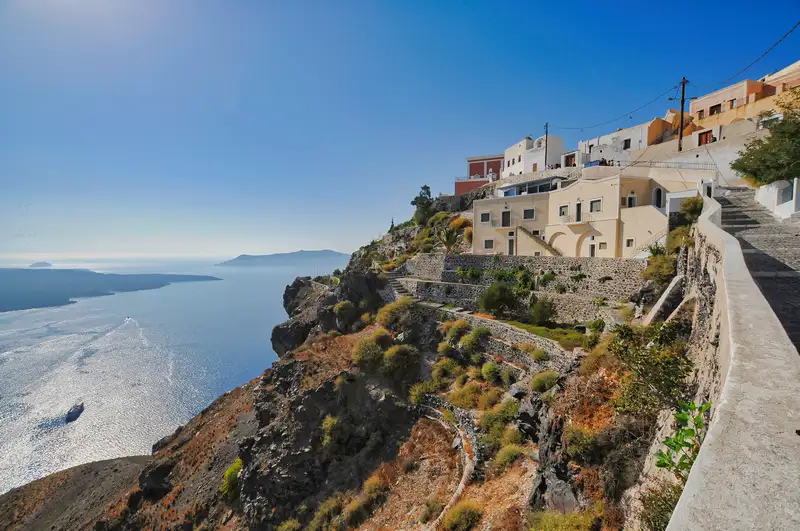 Stone terraces and houses of Firostefani above the Santorini caldera