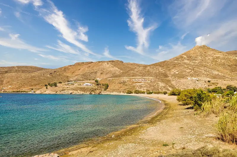 Quiet bay of Ganema below the dry hills of Serifos