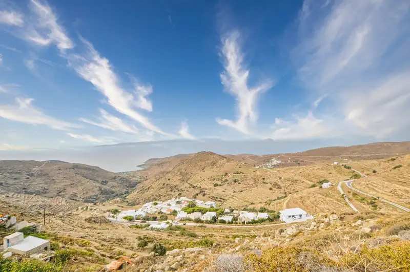 The inland village of Panagia set in the dry landscape of Serifos
