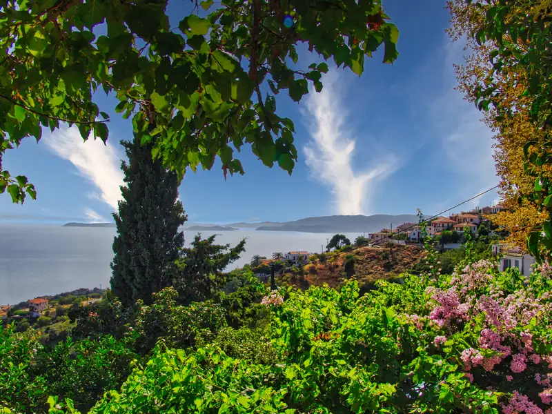 The hillside of Glossa looking out across the Aegean toward the Sporades