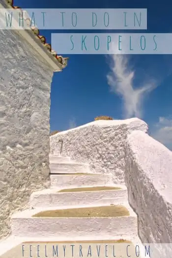 Whitewashed steps leading to a hilltop chapel on Skopelos