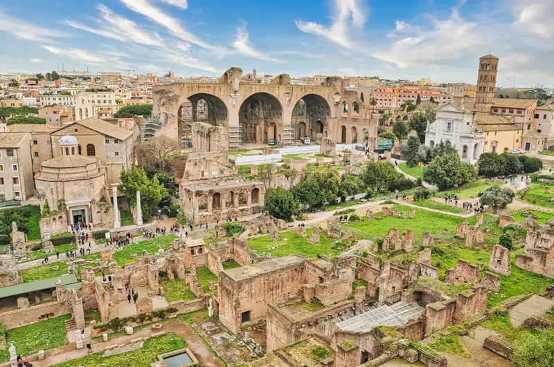The great arches of the Basilica of Maxentius above the Roman Forum ruins