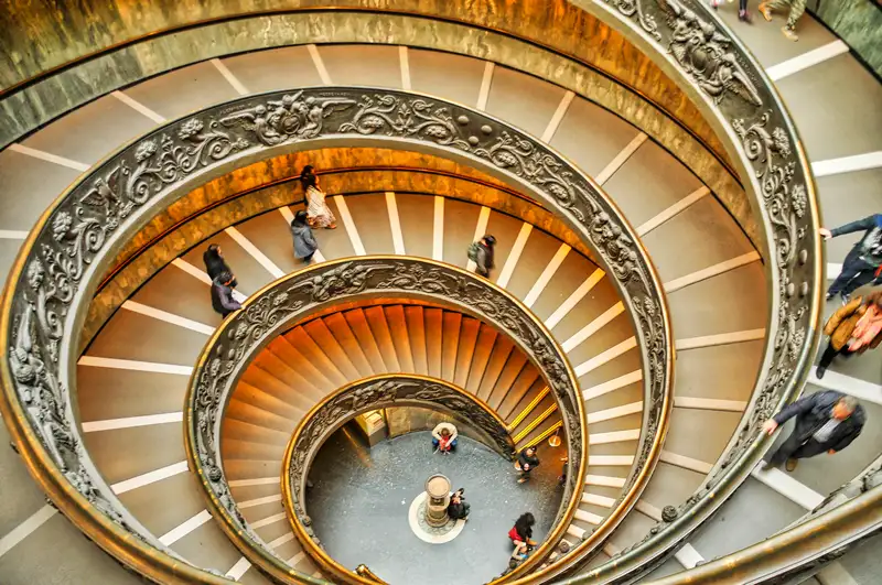 The double spiral staircase of the Vatican Museums seen from above