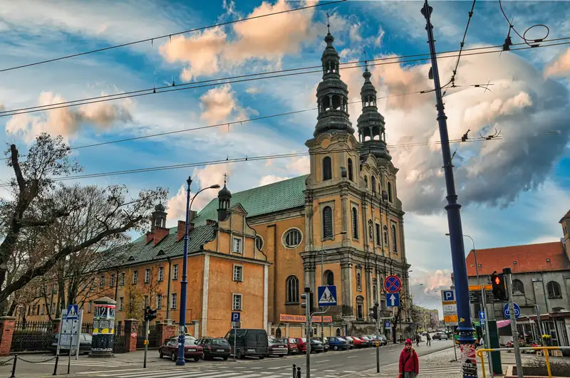 Bernardine Church with twin baroque towers on Plac Bernardynski in Poznan