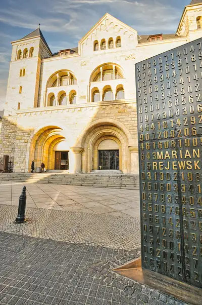 Enigma Cryptologists Monument with the name Marian Rejewski outside the Imperial Castle in Poznan