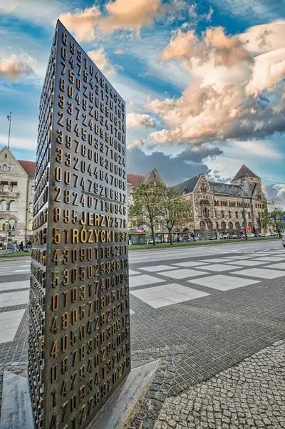 Enigma Cryptologists Monument in Poznan showing the name Jerzy Rozycki