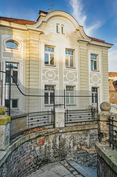 Baroque facade of a historic building on Przemysl Hill in Poznan