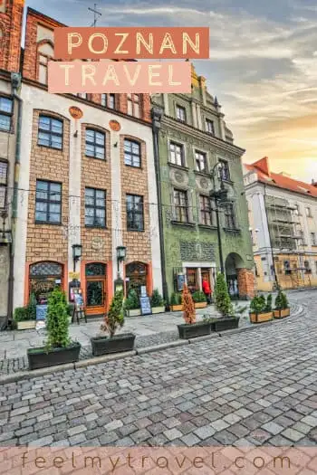Old Market Square in Poznan with the city name overlaid