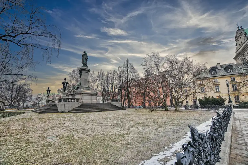 The Adam Mickiewicz Monument on Krakowskie Przedmieście in Warsaw