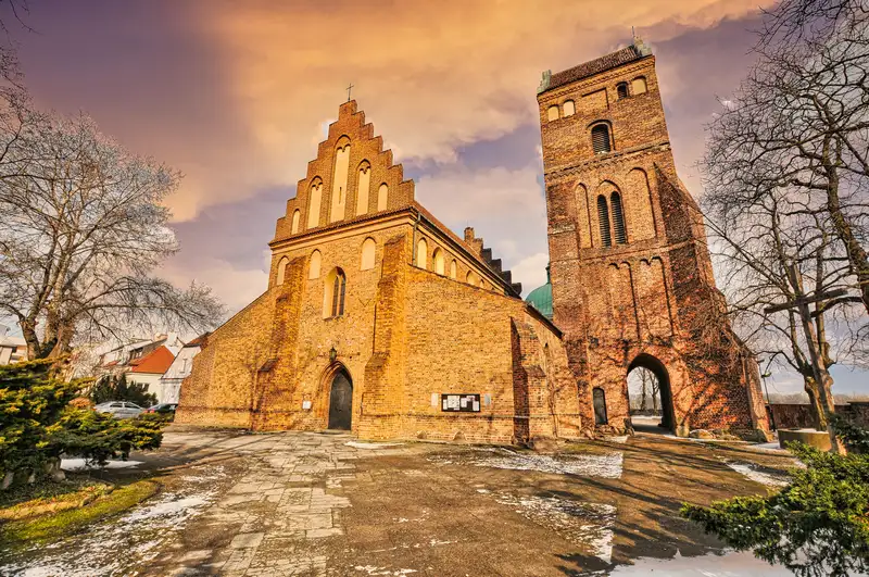 Brick Gothic Church of the Visitation with its free standing bell tower in Warsaw New Town