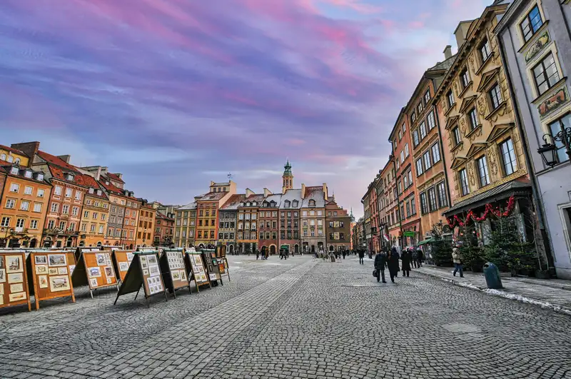 Painted townhouses around the Old Town Market Square in Warsaw