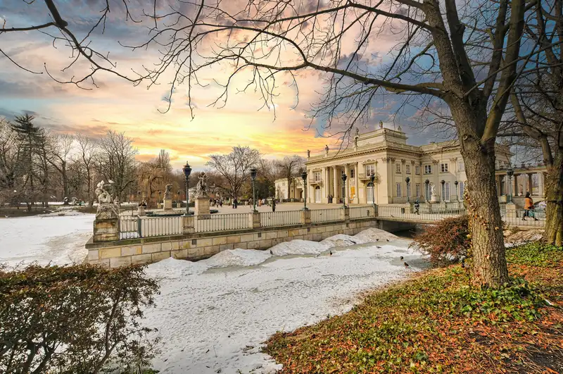 The Palace on the Isle beside the water in Łazienki Park, Warsaw