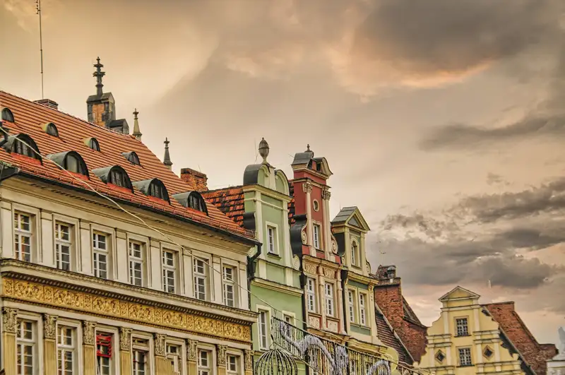 Painted gables and rooftops on Wroclaw Market Square